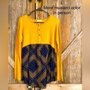 Large Mustard Boutique Style Patchwork Top Blouse